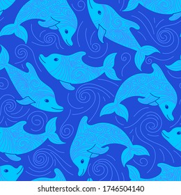 vector seamless pattern with dolphins