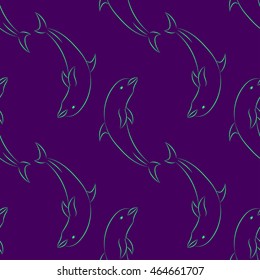 Vector seamless pattern with dolphins. Jumping dolphins contour seamless pattern. Textile pattern, Wrapping paper background, repeating image.