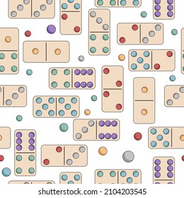 Vector seamless pattern with domino's in soft colors. Hand- drawn simple illustration of board game. Use for wrapping paper, background, fabric, textile.