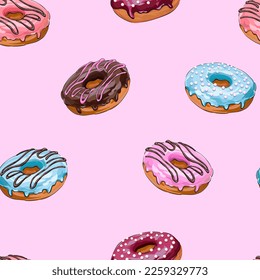 Vector seamless pattern. Donut pattern. Sweet goodies for the cafe. Baking pattern