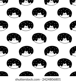 Vector seamless pattern with donuts glaze and sprinkles on a white background. Doodle black monochrome simple style. Flat illustration.