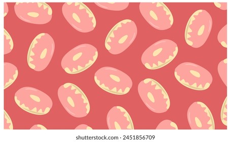 Vector seamless pattern with donuts Soft, pastel pink background with donuts. . Cute sweet food baby background. Colorful design for textile, wallpaper, fabric, decor.