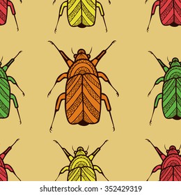 Vector Seamless pattern of doodle Beetles