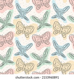 Vector seamless pattern with doodle butterflies.