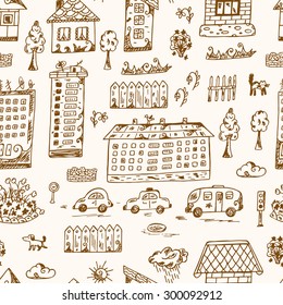 Vector Seamless pattern of doodle Cartoon houses