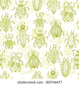 Vector Seamless pattern of doodle Cartoon Beetles