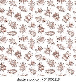 Vector Seamless pattern of doodle Cartoon Beetles