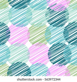 Vector seamless pattern of doodle circles. Suitable for paper packaging to the International Women's Day on 8 March, birthday, Valentine's Day. Turquoise and pink.