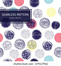 Vector seamless pattern with doodle circles randomly distributed. Illustration wallpaper