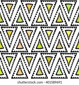 vector seamless pattern with doodle color triangles.Wallpaper, cloth design, fabric, paper, cover, textile template.For print. Ethnic,tribal.