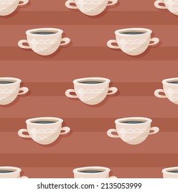 Vector seamless pattern with doodle cups of tea or coffee.