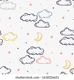 Doodle Clouds Pattern Hand Drawn Vector Stock Vector (Royalty Free ...