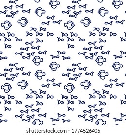 Vector seamless pattern. Doodle Cute fish swim in different directions. Outline style. For the textile, paper, background and other surface.