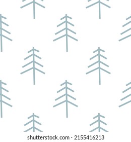 Vector seamless pattern with doodle cute christmas trees on a white background. Cute scandinavian forest background. Nature. Landscape. Creative kids texture for fabric, wrapping, textile, wallpaper.