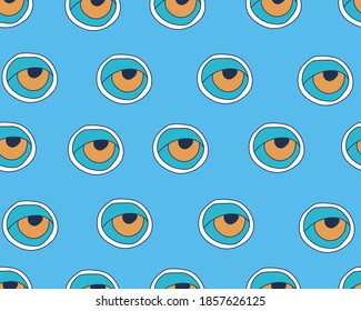 Vector seamless pattern with doodle drawing evil eye. Magic, witchcraft, occult symbol, line art collection. Hamsa eye, magical eye, decor element. Good for Fabric, textile, giftware, wallpaper.