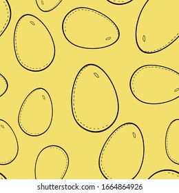 vector seamless pattern doodle eggs on a yellow background.  pattern for postcards, wrapping paper, fabric.  background for happy easter.