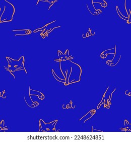 Vector seamless pattern with doodle elements for home cat.