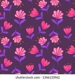 Vector seamless pattern of doodle floral elements. 