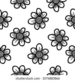 Vector seamless pattern doodle flower hand drawing style isolated on white background