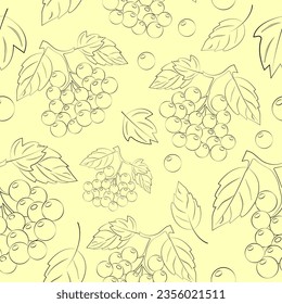 Vector seamless pattern with doodle grapes and leaves on a neutral beige background.