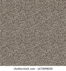 Vector seamless pattern with doodle hand drawn branches. Floral elements isolated on brown background. Designs for fabric, wallpaper, home design, wrapping paper.