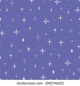 Vector seamless pattern with doodle hand drawn stars on very peri color background