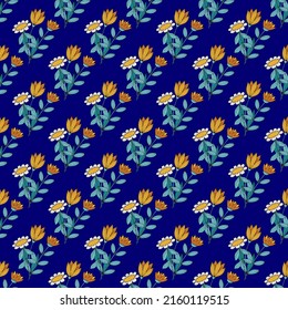 Vector seamless pattern with doodle hand drawn flowers. Beautiful stylised nature background. Boho seamless texture for textile, wallpaper, scrapbooking and wrapping paper. Vector illustration