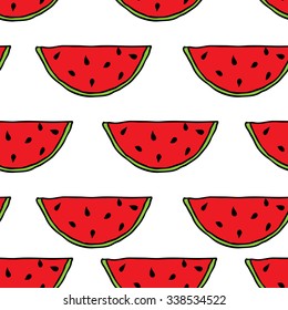 Vector seamless pattern with doodle hand drawn watermelons on white background