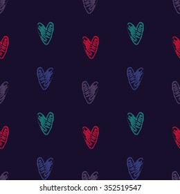 vector seamless pattern with doodle hearts
