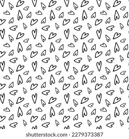 Vector Seamless Pattern .Doodle Hearts.Retro.Cartoon Style.Popular.Modern.Black Stylish Hand-drawn on White Background.Print for Textile,Web Design,Social Media,Packaging,Wrapper,Paper,Cosiness.EPS 10