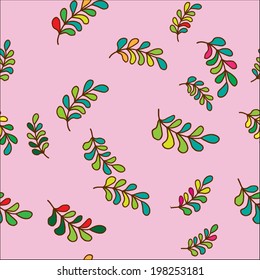 Vector seamless pattern with doodle leaves