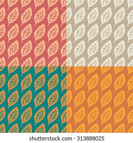 Vector seamless pattern with doodle leaves 4 different types