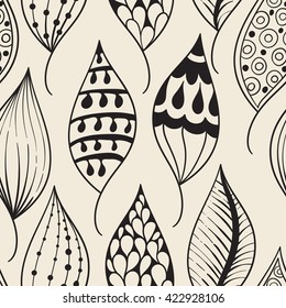 Vector Seamless Pattern with Doodle Leaves