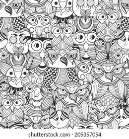 Vector Seamless Pattern with Doodle owls, fully editable eps 10 file with clipping mask and seamless pattern in swatch menu