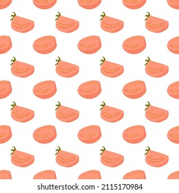 Vector seamless pattern with doodle pieces red tomatoes on white background. Hand drawn flat tomato.