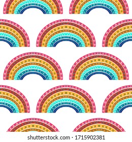 Vector seamless pattern of the doodle rainbows. Decorative colorful design element for cards, scarpbook, wallpaper, stickers, textile, prints