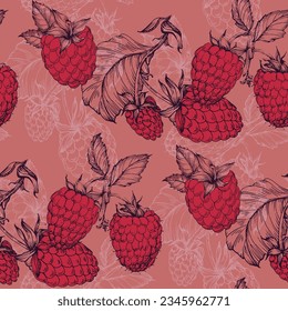 Vector seamless pattern. Doodle raspberries and blackberries with abstract elements. Hand drawn illustrations.