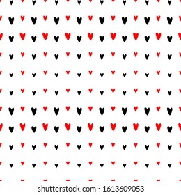 Vector seamless pattern Doodle red and black Hearts for Valentines day Lovely Romantic decorative