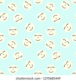 Vector - Seamless pattern with doodle smiley cartoon face on blue background. Can be use for paper print, wrapping, web, fabric or any card.