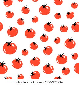 Vector seamless pattern in Doodle style. Tomatoes. Vegetable background. eps 10