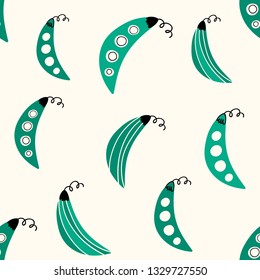 Vector seamless pattern in Doodle style. Pea. Vegetable background. eps 10