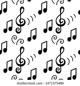 Vector Seamless pattern Doodle style, musical note, violin key, . Template design. Suitable for textiles, wrapping paper, etc