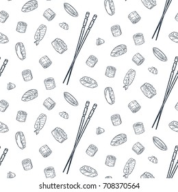 Vector seamless pattern with doodle sushi.