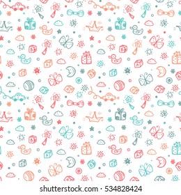 Vector Seamless pattern with doodle Toys. Kids background. Childhood Endless wallpaper