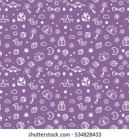 Vector Seamless pattern with doodle Toys. Kids background. Childhood Endless wallpaper.