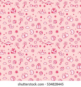 Vector Seamless pattern with doodle Toys. Kids background. Childhood Endless wallpaper.