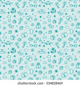 Vector Seamless pattern with doodle Toys. Kids background. Childhood Endless wallpaper.
