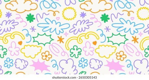 Vector seamless pattern with doodles and scribbles, abstract background elements for branding, packaging, prints and social media posts