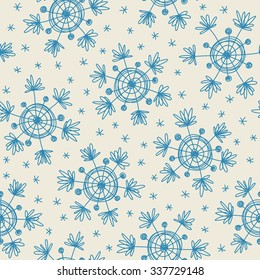 Vector seamless pattern with doodles snowflakes. Winter Christmas hand drawn background in child's style. Cute decorative illustration for print, web