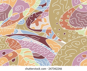 Vector seamless pattern, doodling design. Illustration, cute abstract background. Color doodle background.